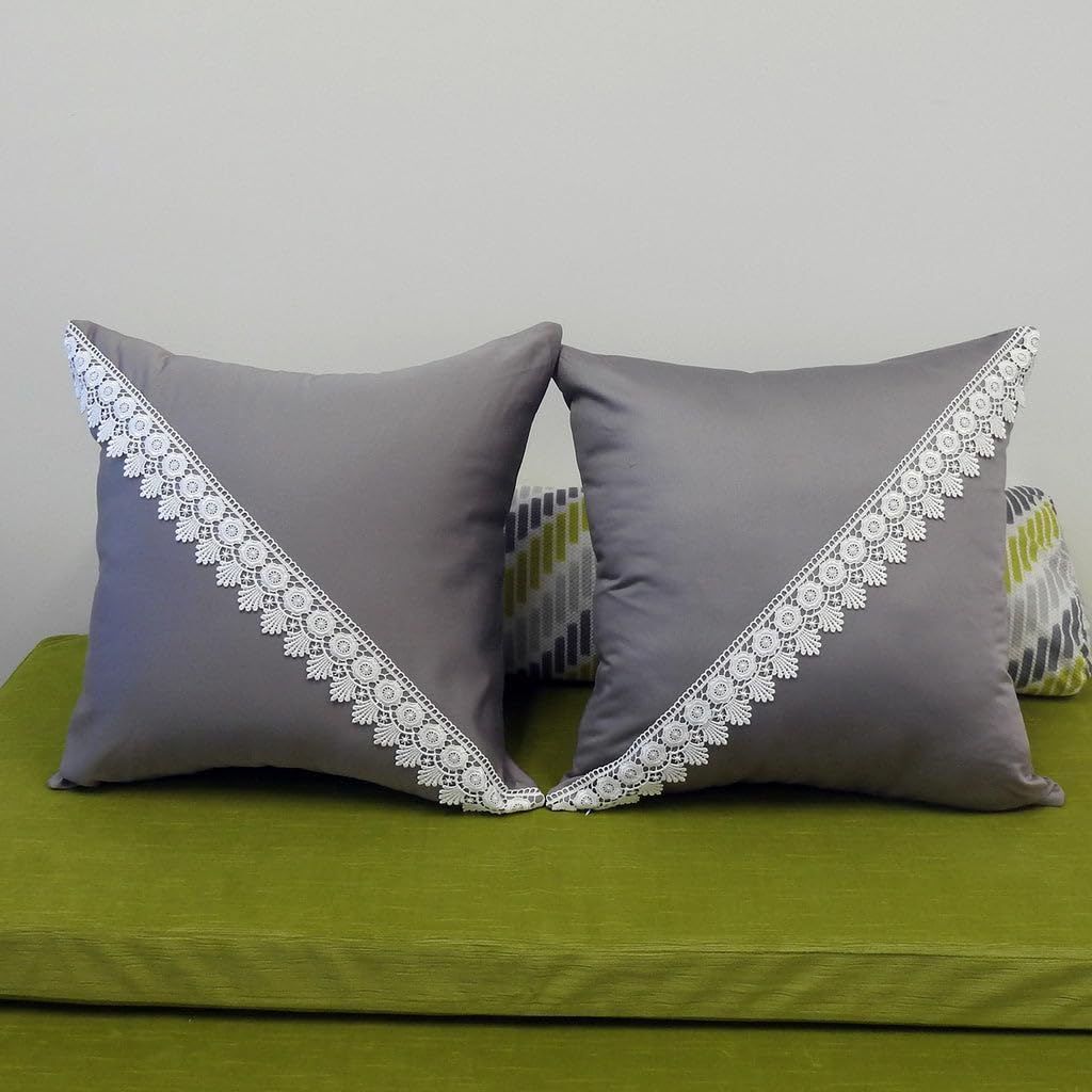 Royal Tradition Made in USA- Soft Cotton Throw Pillow Covers, Embroidered Grey Alejandra (18x18) Cushion Cover Set