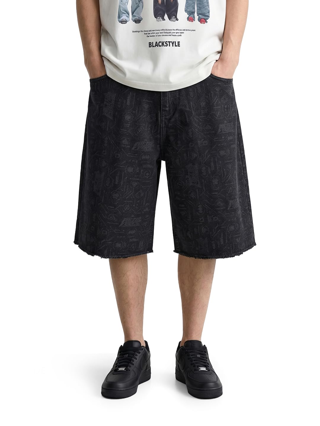 the indian garage co Men Wide Leg Mid-Rise Denim Shorts-picture-32