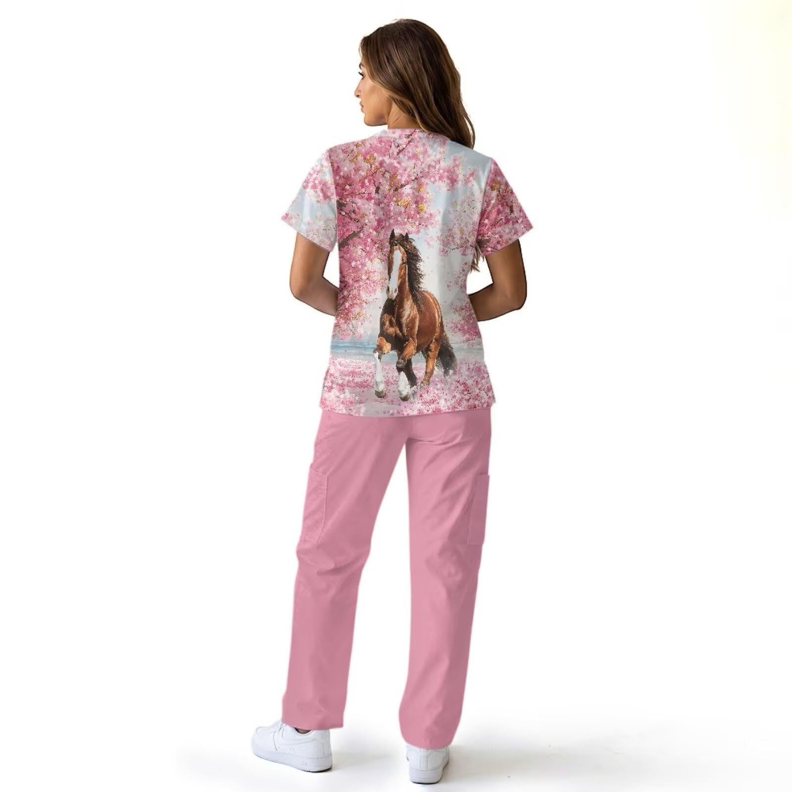 Set di scrub per cavalli da donna, comodi scrub medici per operatori sanitari, a bassa manutenzione e resistenti alle pieghe, rosa