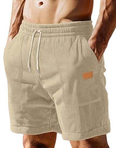 Sailwind Men's Casual Corduroy Shorts Lightweight Elastic Waist Drawstring Summer Beach Shorts