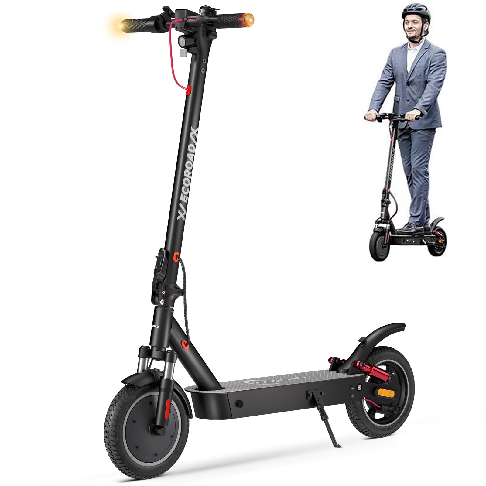 Electric Scooter, Up to 28 Miles Range & 25 MPH, 4 High-Performance Shock Absorbers, 500W Motor & 10" Solid Tires, Foldable Commuter Electric Scooter for Adults with Turn Signals, APP Lock