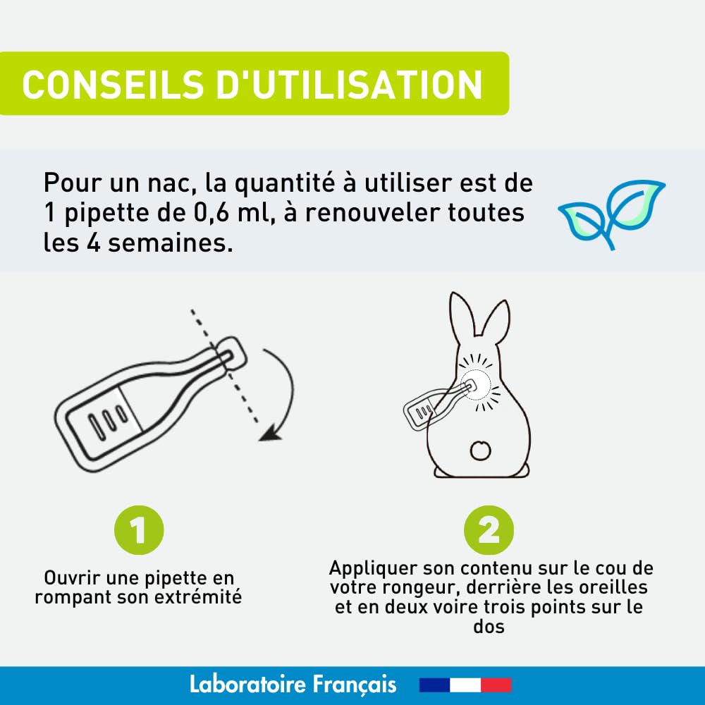VETOFORM | Pipette Antiparasitaire Petit mammiphère +1kg | Lapin, Cochon d'Inde, Hamster | NAC | antipuces et Anti-tiques | 3x0,6 ML | Fabriqué en France