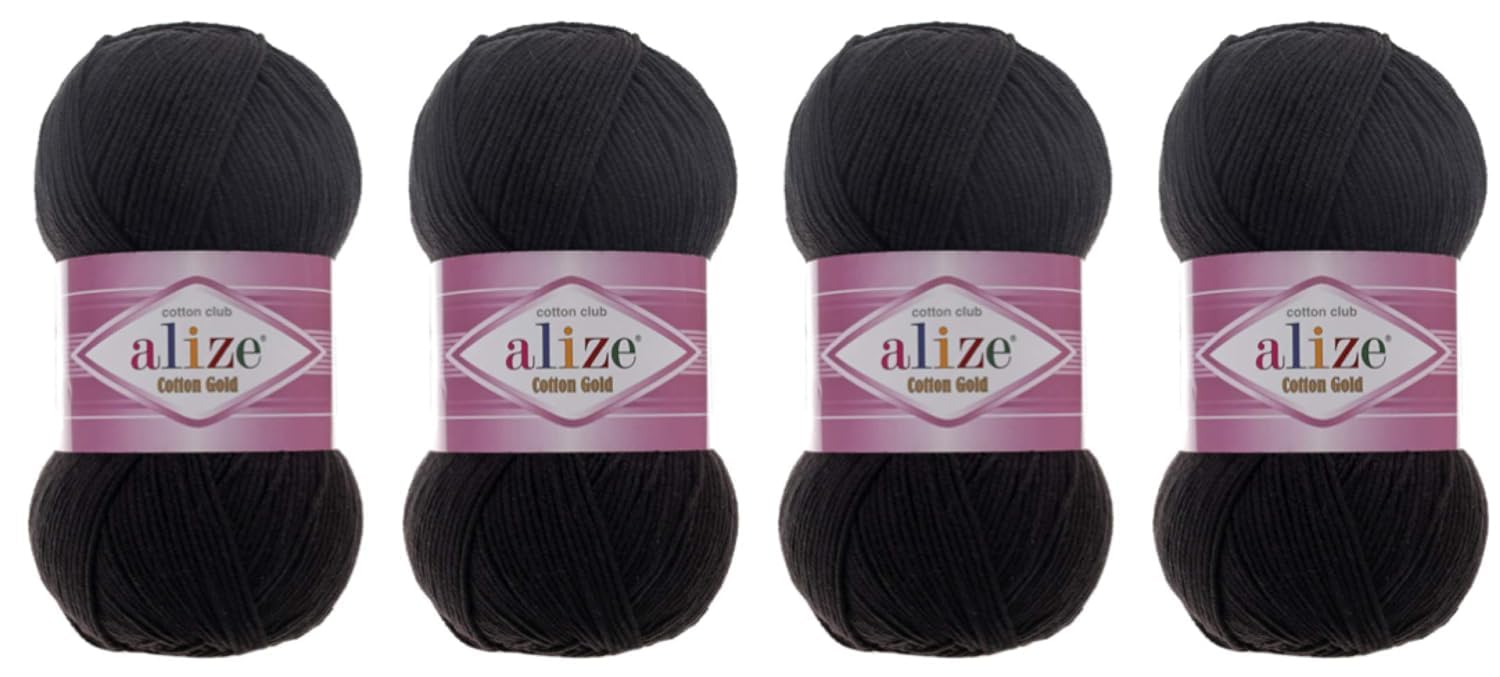 55% コットン 45% アクリル ヤーン アライズ コットン ゴールド 糸 かぎ針編み 手編みアート 4skn 400g 1444ヤード(60-ブラック)