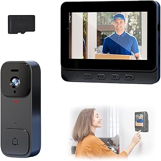 Drahtlose Türklingel-Kamera: 1080P, 170°-Winkel, 4,3-Zoll-Bildschirm, IPX65-Outdoor-Wasserdichtigkeit, Nachtsicht, Echtzeit-Ansicht, Keine App/WLAN, schützt Ihr Zuhause(X7-Schwarz,Keine Karte)