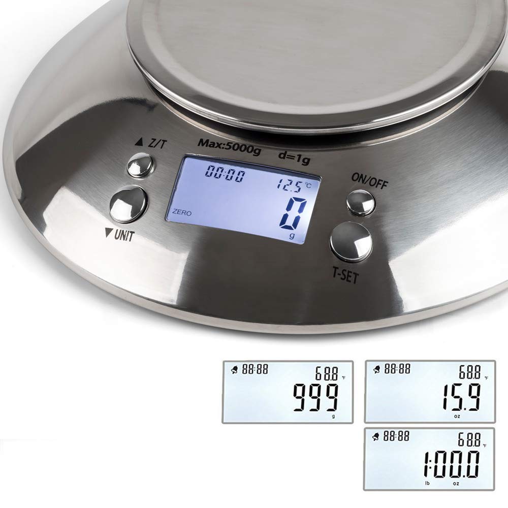 Bilancia da Cucina,Ad Alta Precisione Piattaforma Elettronica Bilancia da Forno Prodotti Alimentari Frutti Di Peso in Acciaio Inox da Cucina Elettronica Bilancia Spalato con la Ciotola