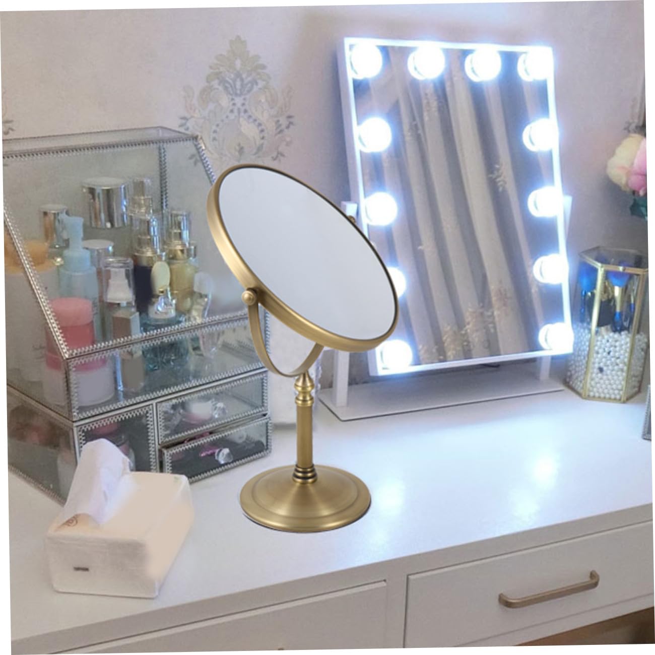 Didiseaon Espejo De Maquillaje De Mesa y Espejo De Aumento De Doble Cara, 1 Unidad, 8 Pulgadas, Aumento 7X, Estilo Antiguo, para Mujer, Uso Hogar, Base Antideslizante
