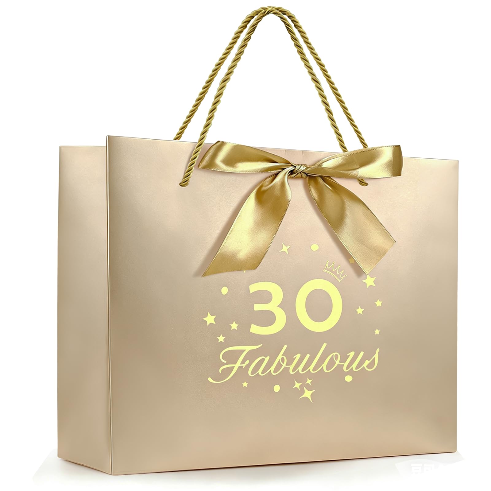Yiran 30 Fabulous Gift Bags, 30th Birthday Gift Bags with Hands, Champagne Gold Gift Wrapping Paper Bag, 30th Birthday Party Anniversary Decorations