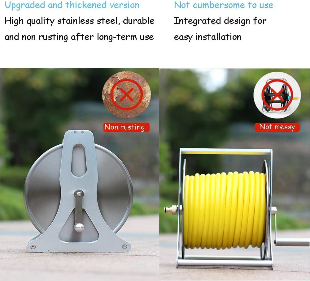Soporte de pared para carrete de manguera, soporte de manguera de jardín de acero inoxidable para un almacenamiento cómodo, perfecto para césped, patio, y lavado de autos