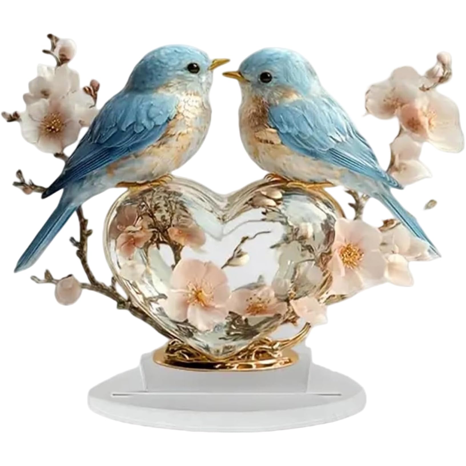 Tsawntd Figurines, Handcrafted Acrylic Bird Figurine on Blossom Branch, Blue Bird Decor for Home, Artistic Tabletop Sculpture for Office Desk, Shelf, And Room Decor