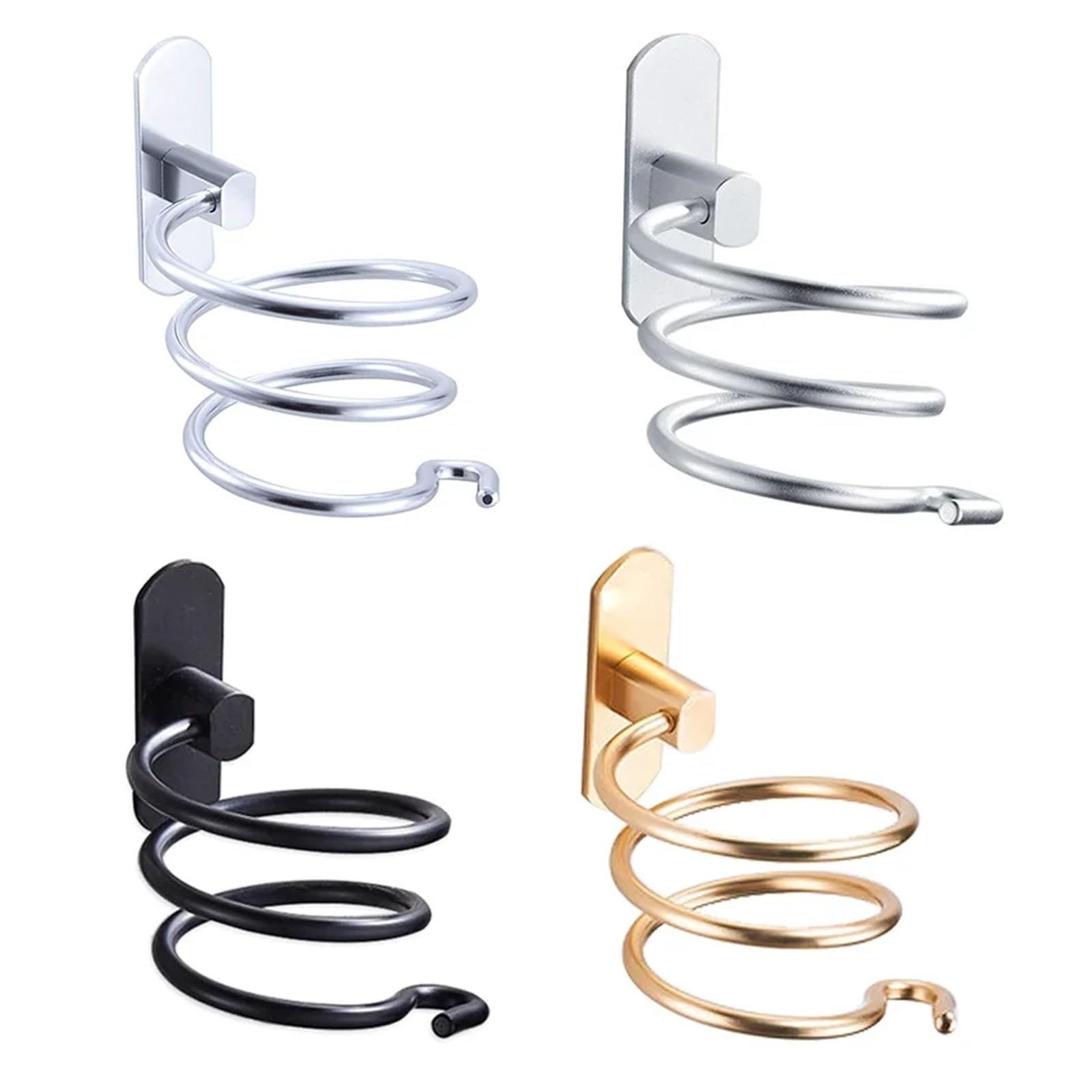 2 Pezzi Porta asciugacapelli da Parete organizzatore Supporto a Spirale Rack scaffale Bagno in Alluminio for Accessori mensola a Muro per Bagno, Barbiere(Gold)