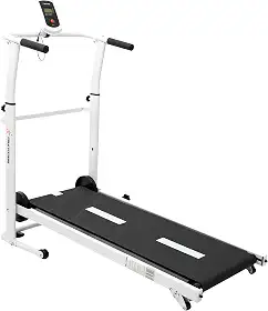 Esteira Para Caminhadas Mecânica para Exercícios, Treinos Mile Fitness, Dobrável, 3 Inclinações Ajustáveis, na Cor Preta.