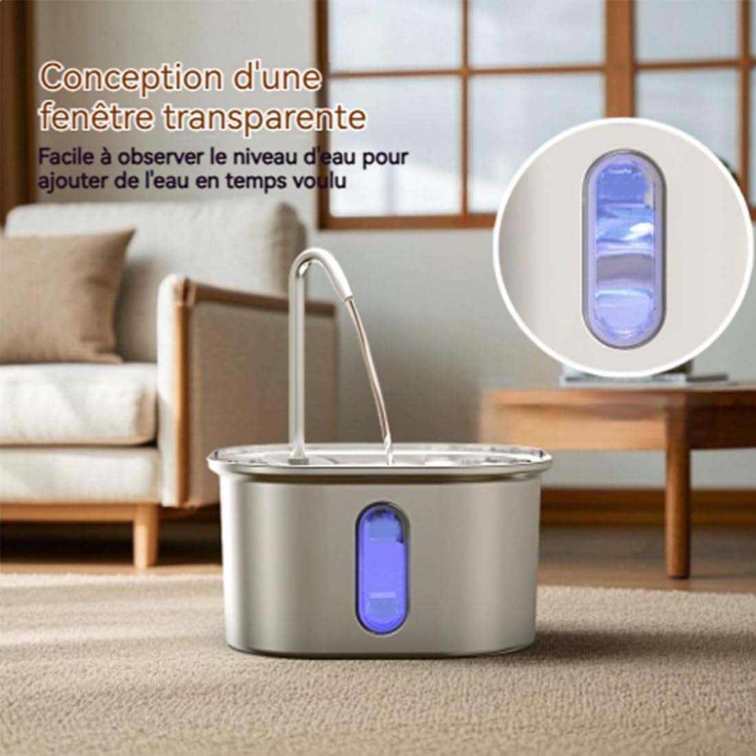 Fontaine Chat, 2,2l Fontaine à Eau pour Chat INOX, Silencieuse avec Triple Filtre, Distributeur Automatique, Facile à Mettoyer, LED Distributeur d'eau pour Chats, Chiens (1PC-A)