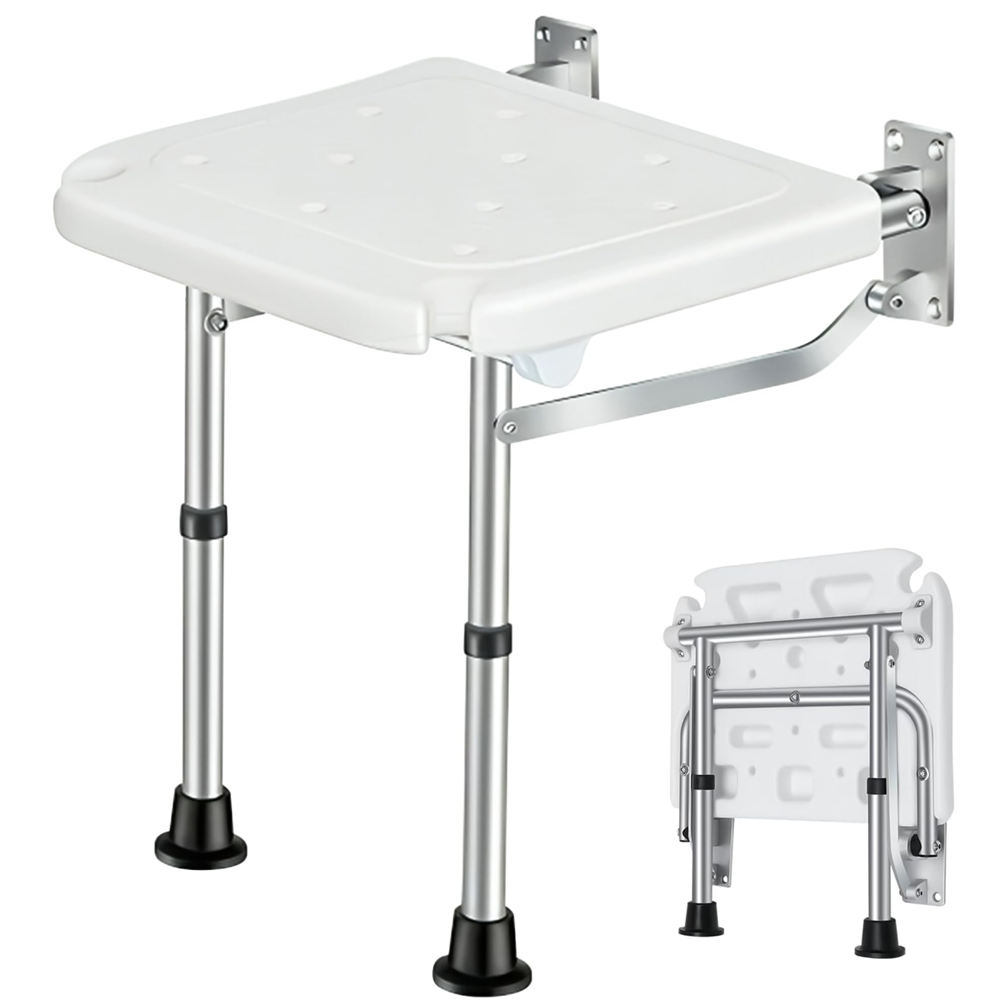 HEIGHT Adjustable Wall Mounted Folding Shower Chair for Elderly | Space Saving Foldable Bath Seat for Adults & Disabled | Heavy Duty Shower Seat for for Elderly, Disabled, Pregnant & Adults