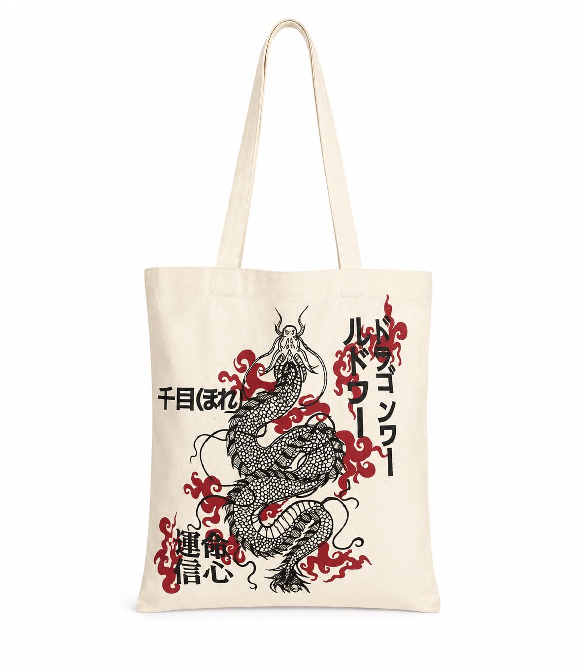 Japanese Dragon Print Canvas Tote Bag-image-48