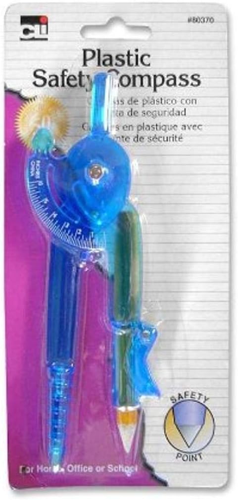 Charles Leonard Safety Compass and 6 Inch Swing Angle Arm Protractor Combo Packs, Assorted Colors, 12 Combo Packs (80965-ST)