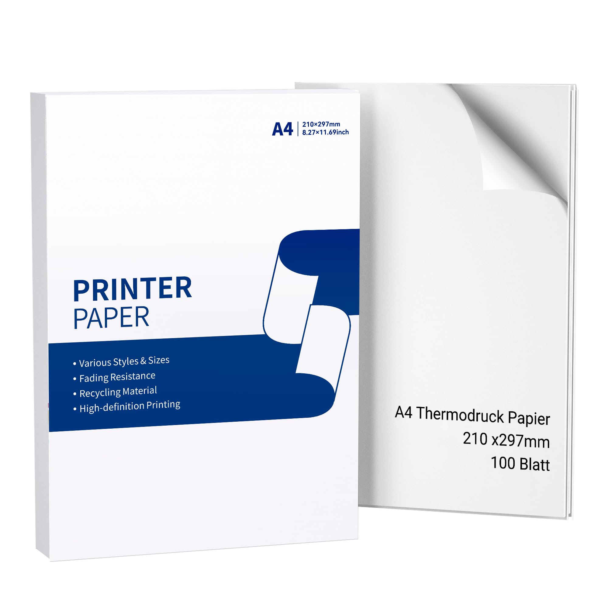 Papel térmico A4 para impresora portátil M08F-A4, compatible con Brother PJ762/PJ763MFi, Phomemo M08F, HPRT MT800/MT800Q, papel térmico de secado rápido M08F, 210 x 297 mm, 100 hojas