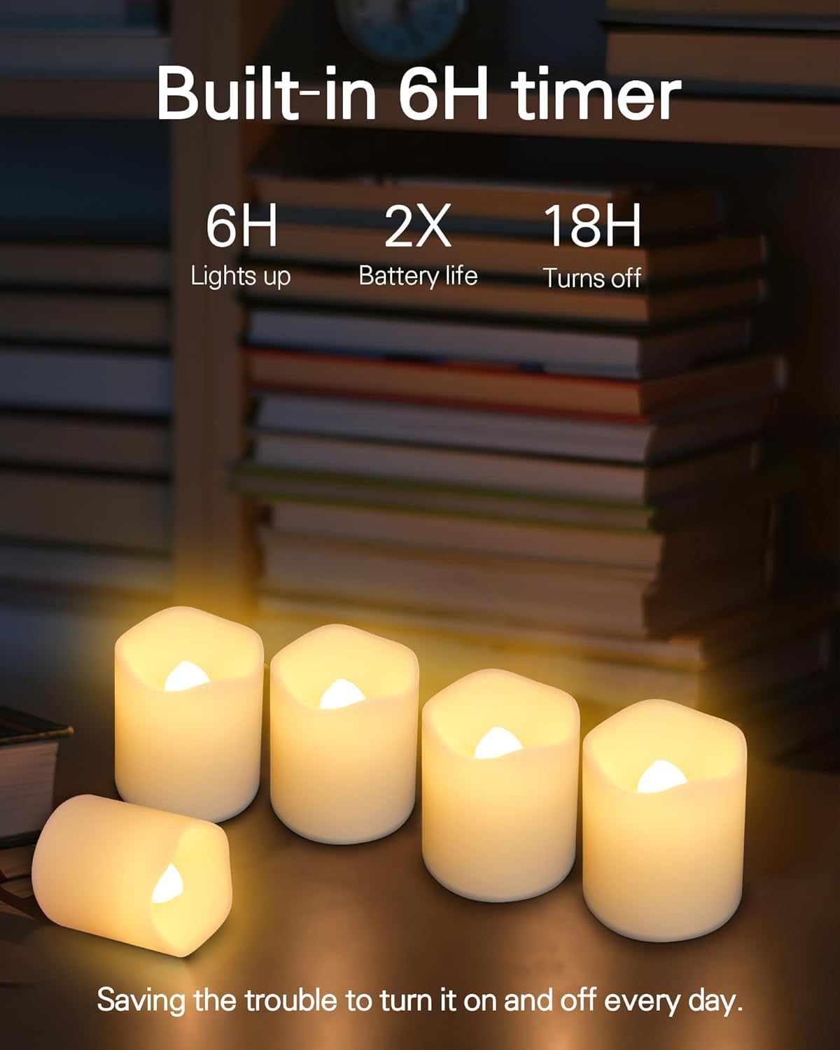 SHYMERY Flackernde flammenlose Votivkerzen mit Timer, 24 Stück, 15 Tage länger, batteriebetriebene LED-Teelichter in warmweiß, für Hochzeit, Tisch, Festival, Feier, Halloween, Weihnachtsdekoration