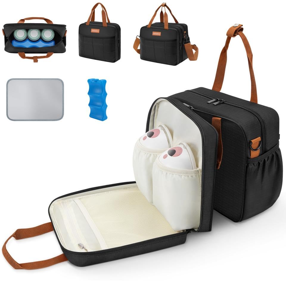 Image of HavenMinds Detachable Breast Milk Cooler Travel Bag with Ice Pack, Double Layer Breast Pump Bag Compatible for Wearable Breast Pump, Portable Breastmilk Cooler Bag & Carrying Case with Waterproof Mat