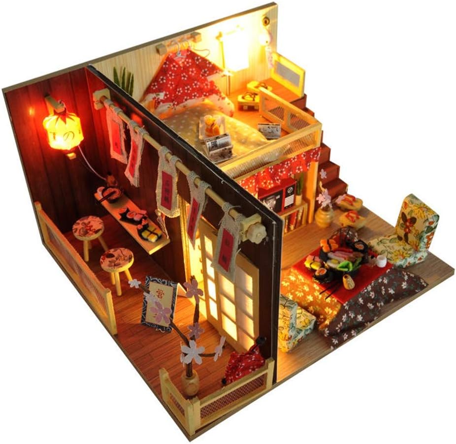 ドールハウス3D LED +カバーハウスの家具モデルの組み立てとDIYハウスDIYキットさくら物語ハウス 教育的で楽しいおもちゃギフ