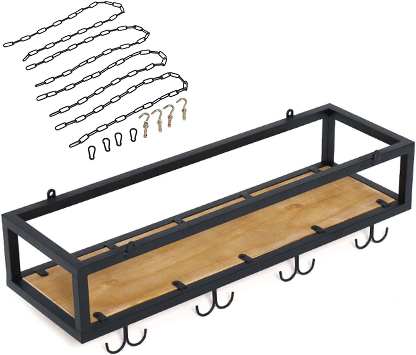 Wine Glass Rack Ceiling Mounted, Industrial Black Iron Holder for Bar Kitchen - Height Adjustable Racking and Mug Storage Shelf