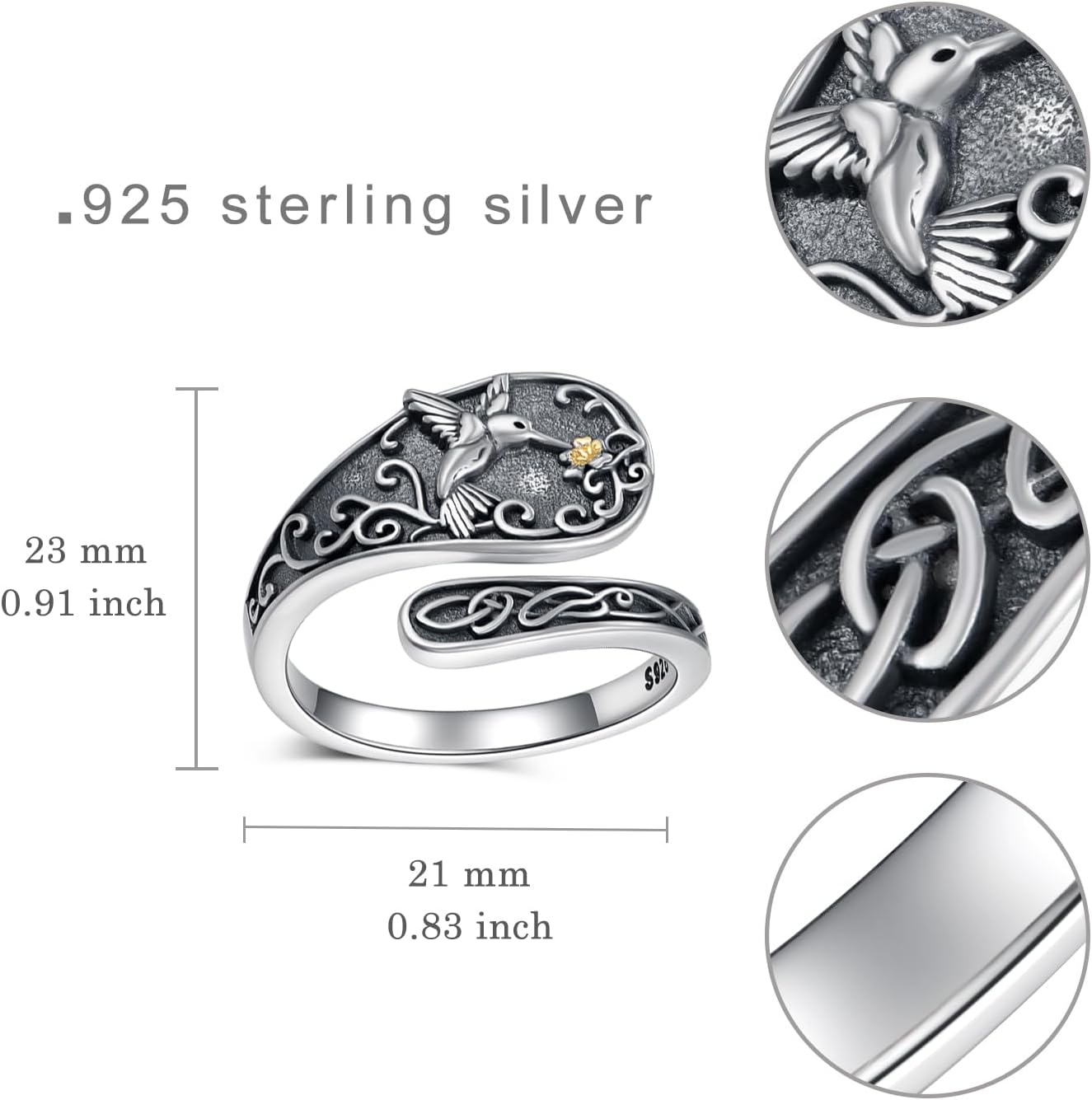 Turquoise Spoon Rings for Women - 925 Sterling Silver Western Adjustable Thumb Rings Native American Jewelry Gifts for Mom Wife Best Friend or Her Size 5-9 - Image 3