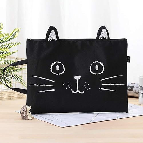Miniatura 2 de Sun Kea Lindas carpetas de archivo de gato tamaño A4 con cremallera de lona portafolio bolsillo para documentos estudiantes papelería organizador