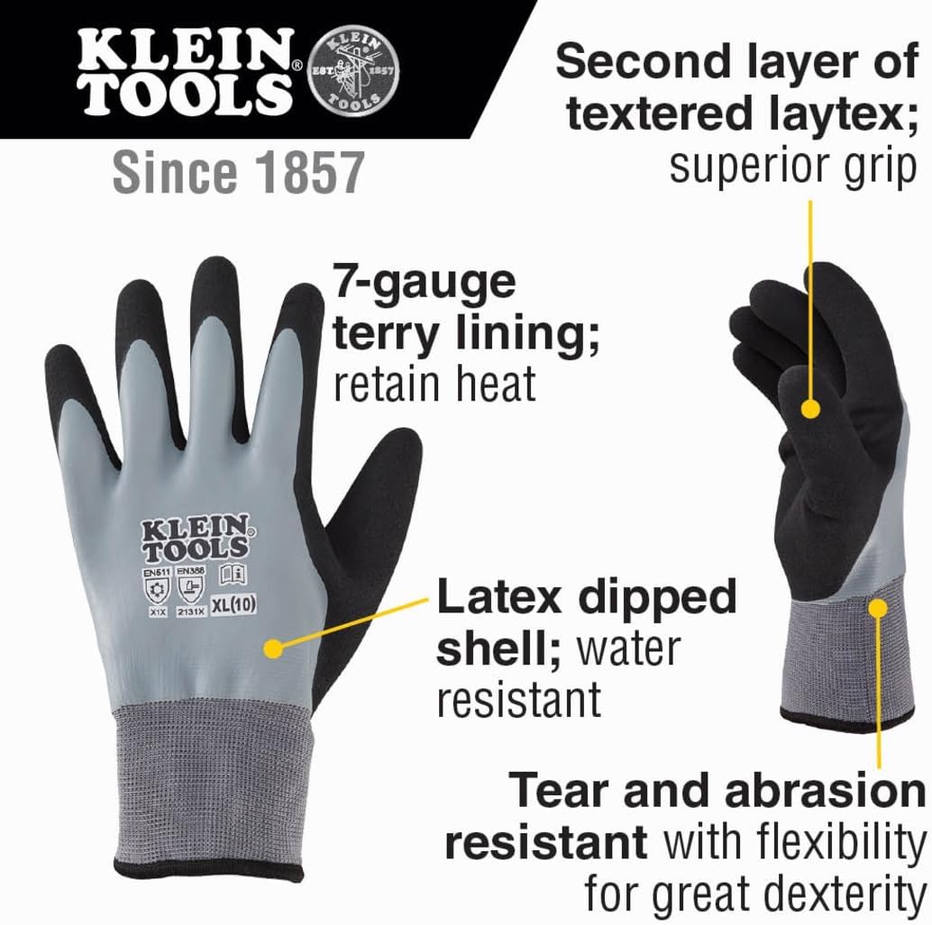 Klein Tools 80109 Balaclava Winter Kit with Fleece Balaclava, (2) Thermal Dipped Winter Gloves, Performance Thermal Socks