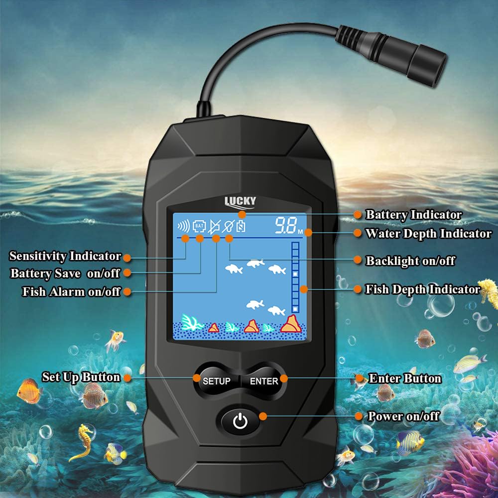 LUCKY Portátil Sonar Buscador de Pesca con Cable Profundidad Buscador de Pescado Sonar Sensor Buscador de Peces LCD Pantalla para la Pesca FL068