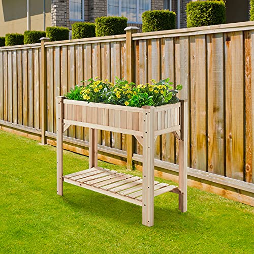 Amerlife Raised Garden Bed With Legs 36.3X36.3X24 Inch Herb Planter With Divider Liner Flower Herb Wood Planter With Storage Shelves For Backyard Patio Extra Gloves 3 Tools 8 Grow Area 20 T-Tag #TOP6