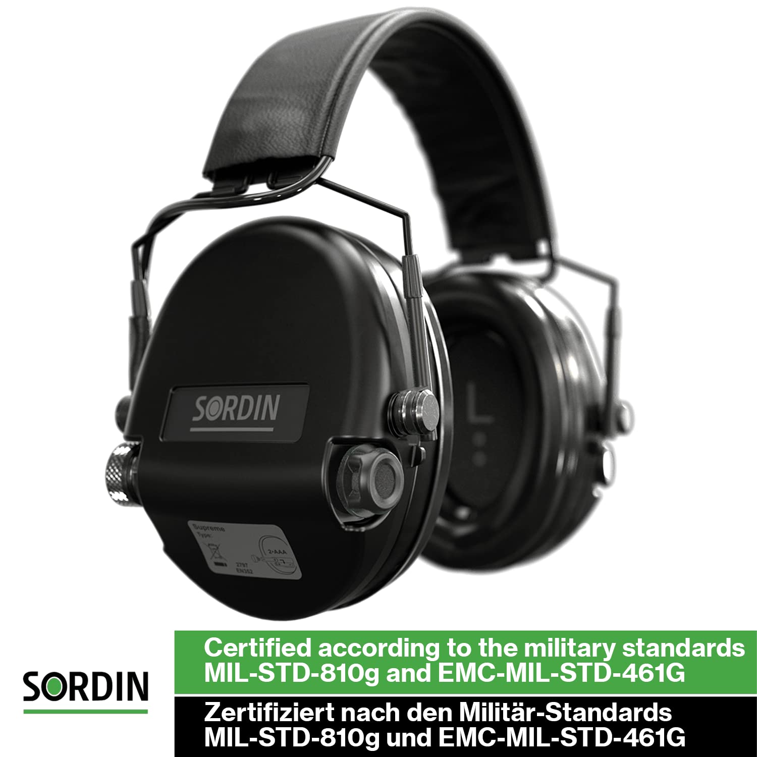Sordin MIL SFA - 74508-04-S - Protección auditiva militar activa - 26-32 dB SNR gracias al anillo de aislamiento, Cápsulas negras, Talla única
