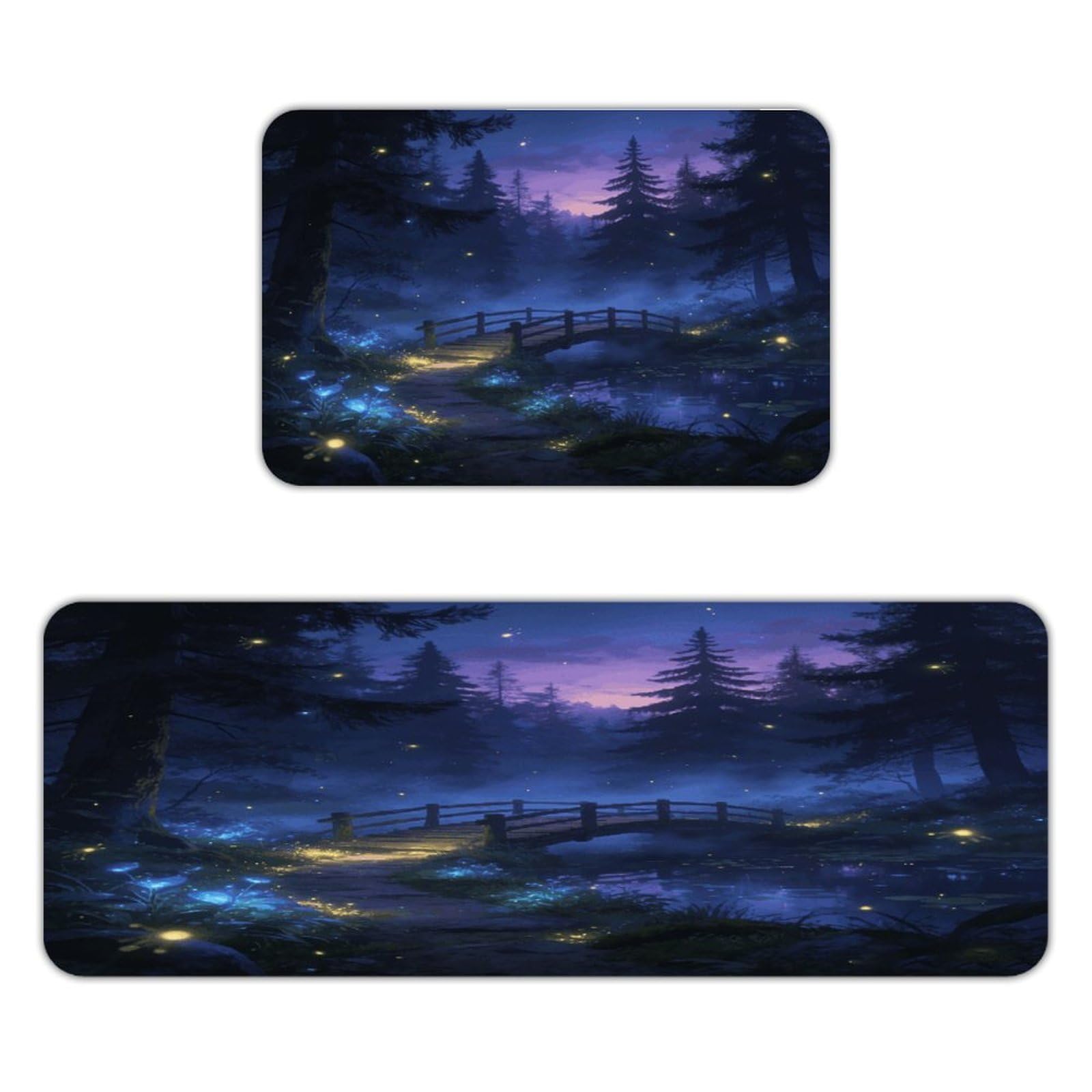 Alfombrillas de cocina antifatiga para el hogar con diseño de luciérnagas y bosque