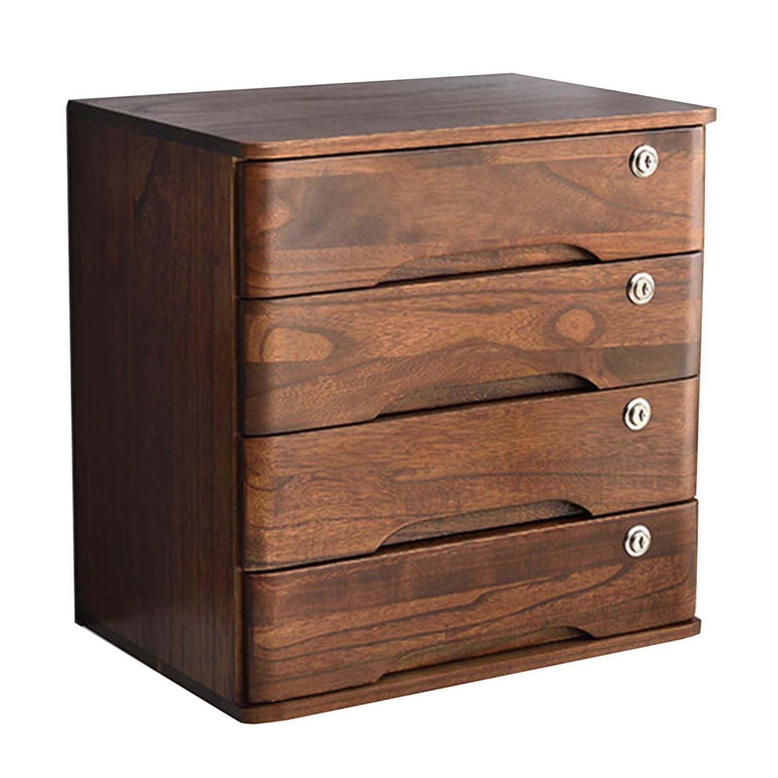 GUODDM Solid Wood Desktop Storage Box With Lockable Drawer-style Four-tier Desktop Cabinet For Office Miscellaneous Documents And Files, Office Supplies Desk Accessories(A)