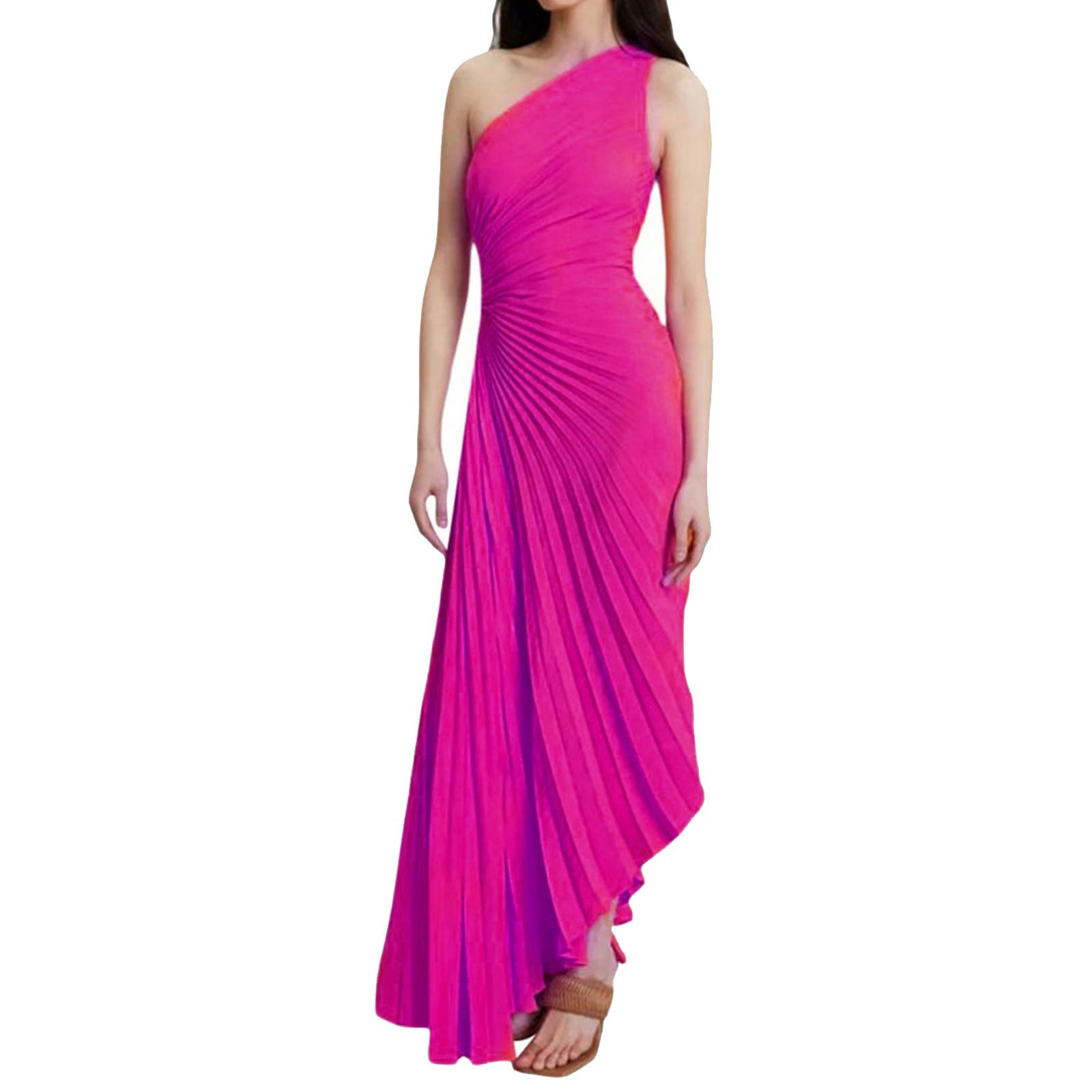 Robe longue plissée à une épaule pour affiner la silhouette