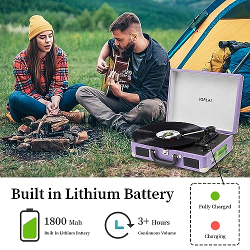 Image of Record Player 3 Speed Vinyl with Bluetooth Vintage Turntable Built in Battery Portable Suitcase Support Aux in RCA Line Out Headphone Jack Purple