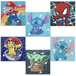 5D Diamond Painting Kits for Kids,DIY 6 Pack Diamond Art Kits for Kids 9-12 Girls,Paint by Diamond Dots Big Gem Arts for Kids 6-8-10 Boys 6×6 inch