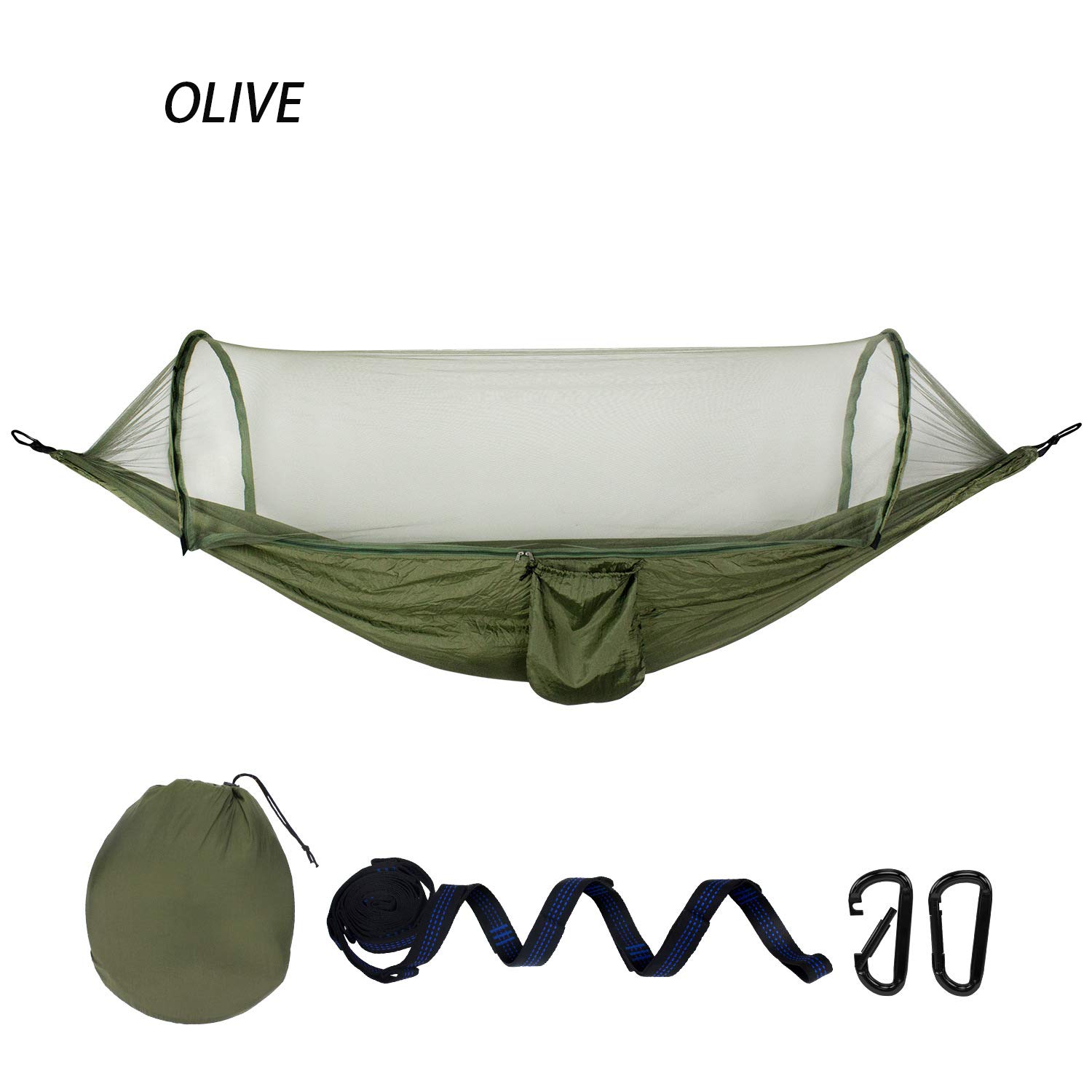 Hammock with Mosquito Net and Rainfly Portable Camping Hammock Hammock for 2 Tree Straps Suitable for Travel Camping Hiking Park Lightweight Hammock with Net(Olive)