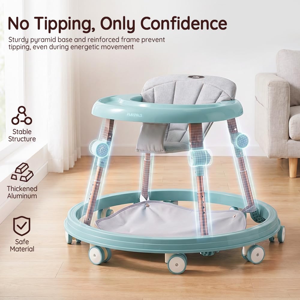 PlayPals 3-in-1 Baby Lauflernhilfe mit Fußpolster für Babys von 6–18 Monaten | 4-fach höhenverstellbar, abnehmbares Fußpolster, geräuscharme 360°-Rollen, klappbares Design