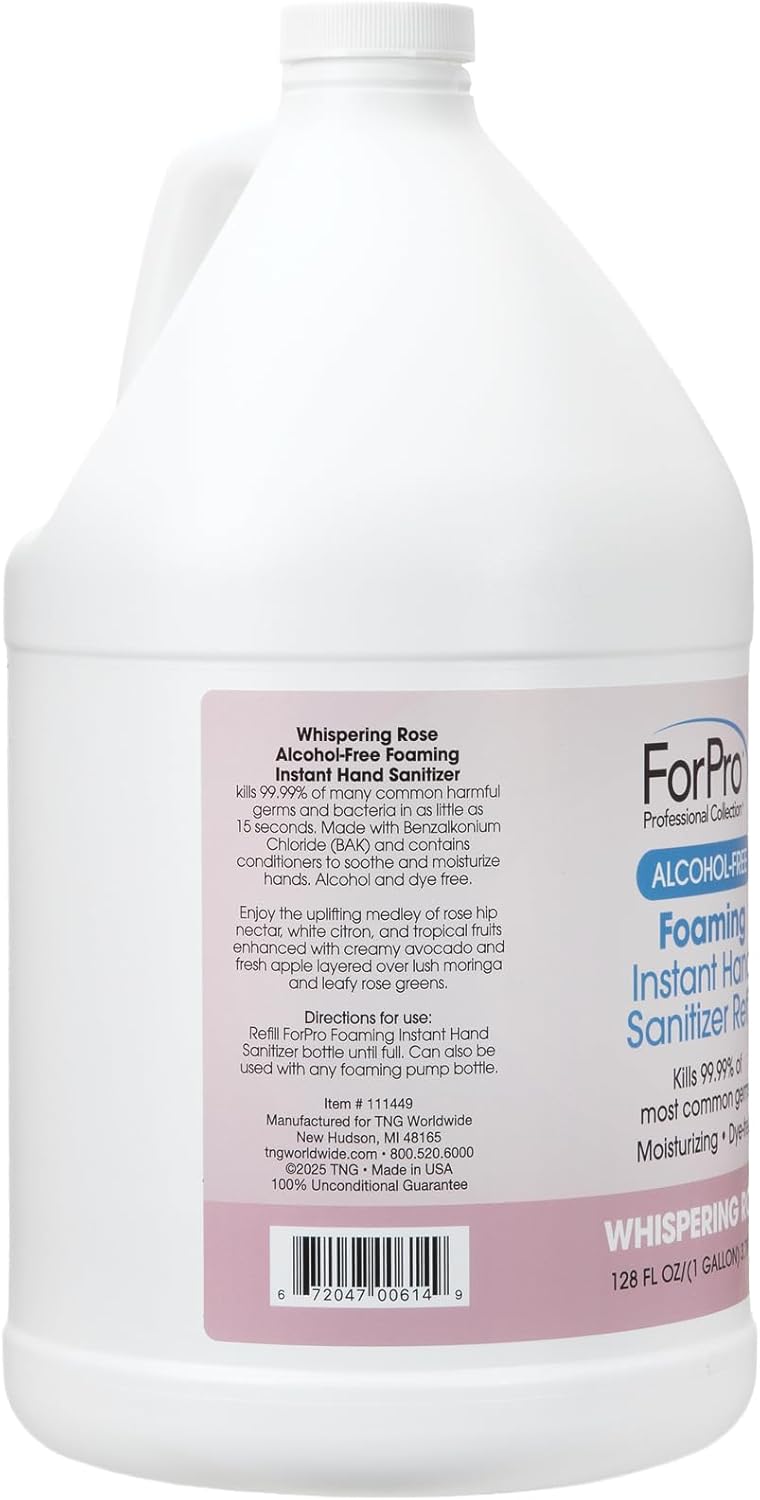 ForPro Alcohol-Free Foaming Instant Hand Sanitizer, Moisturizing, Dye-Free Formula, Whispering Rose Scent, 1 Gallon (128 fl oz) Refill