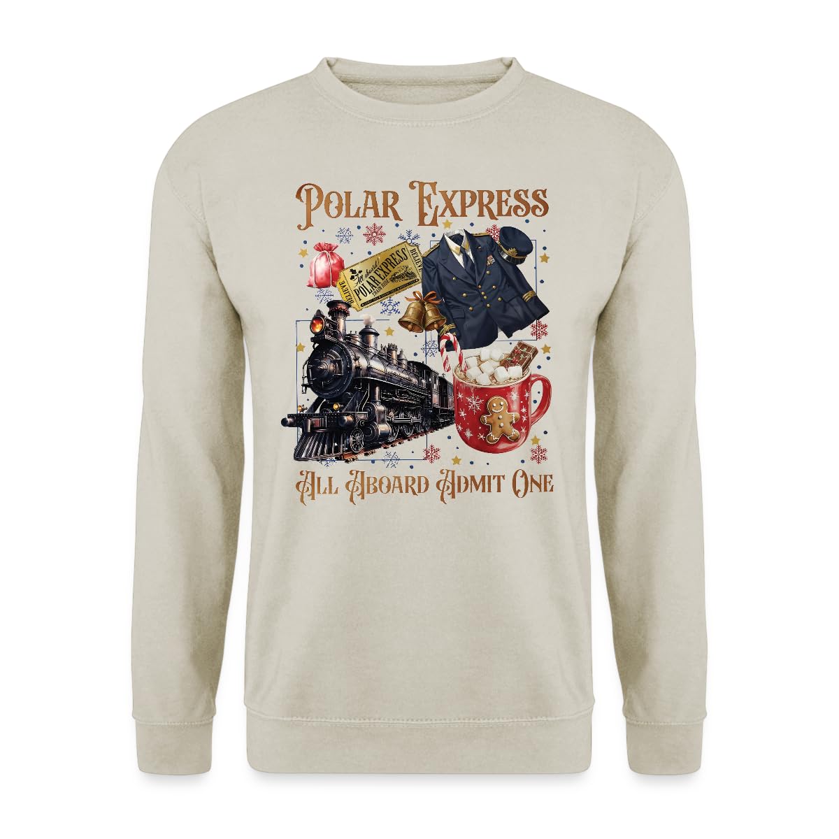 Unibly Men's Natural Stone Polar Express All Aboard Admit One Christmas Jumper, Xl