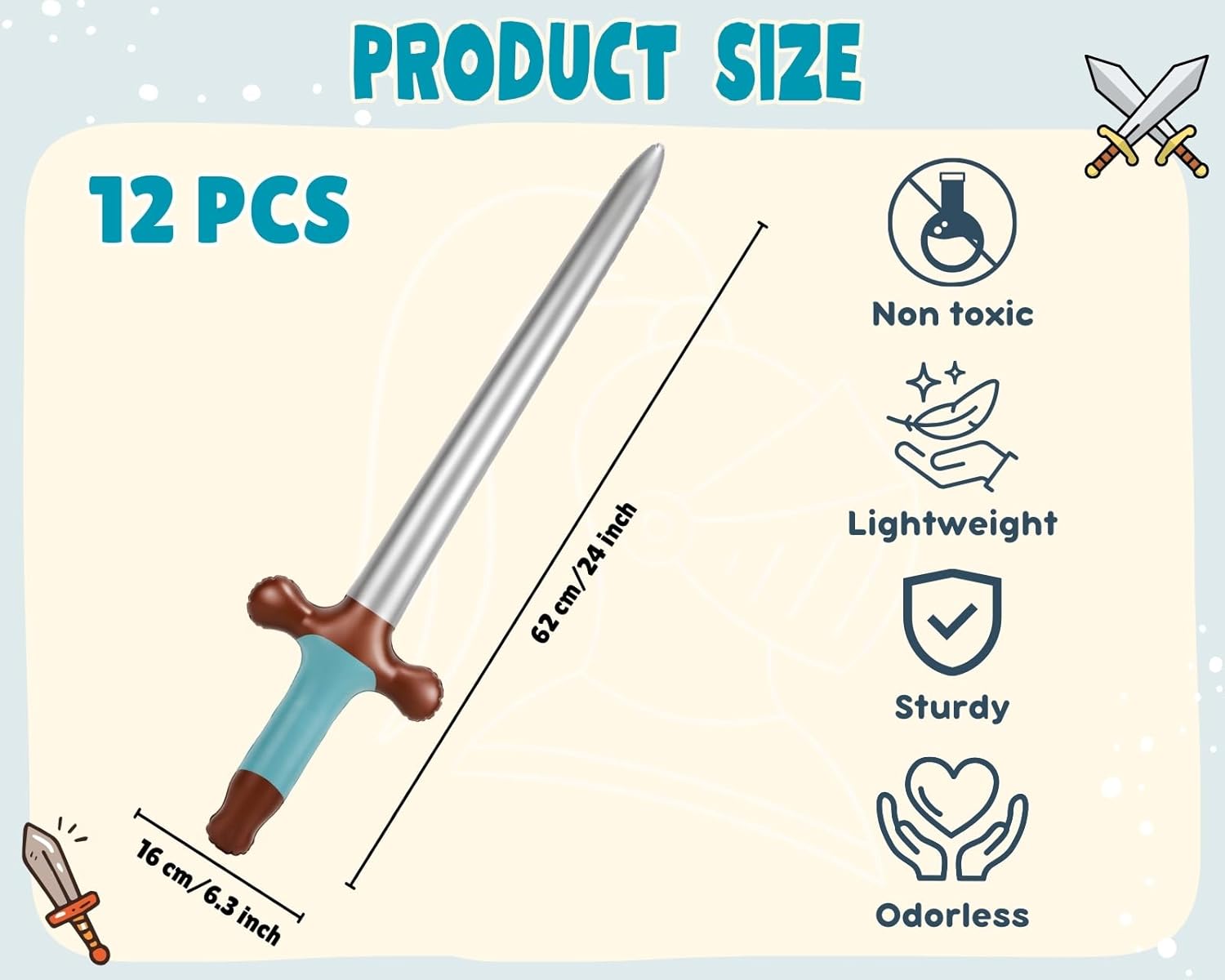 DS. DISTINCTIVE STYLE 12 Pcs Inflatable Swords, 24 Inch Blow Up Swords Party Favors for Birthday Party Fantasy Cosplay, Halloween Costume Cosplay Props Stage Performance