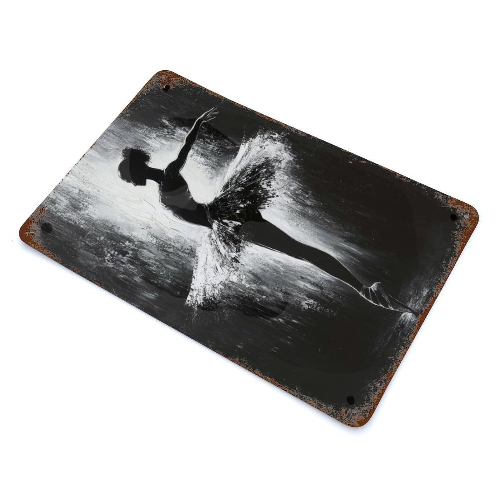 Monochrome Ballerina Painting Dance Wall Art Vintage Metal Tin Sign 11.8"x7.9", Old School Wall Decor for Living Room, Hallway And Home Decor