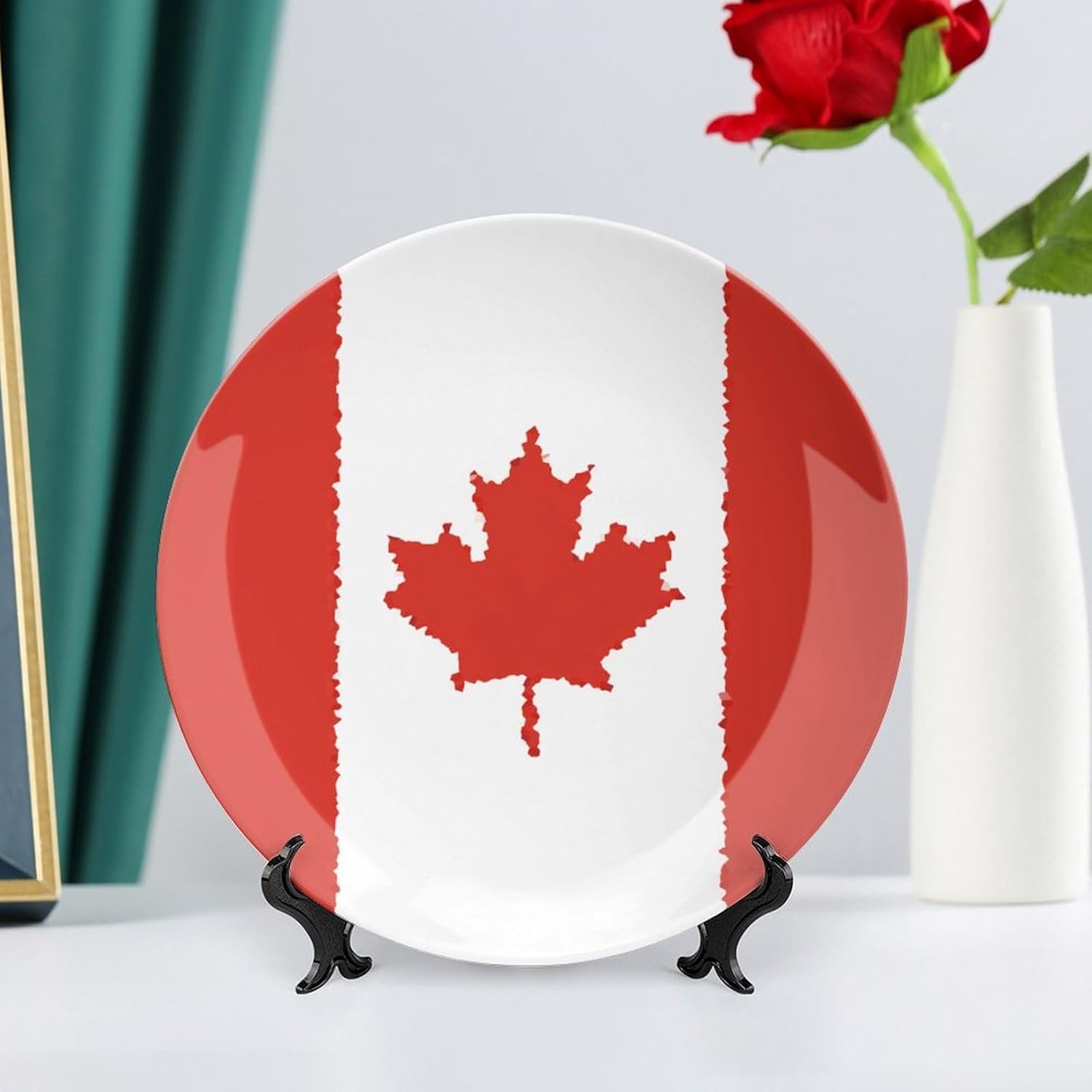Canada Canadian Flag Fragments Decorative Plates for Display Ceramic Plate Tray with Stand Hanger Home Decor