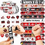 Cherisnowy 72PCS Rock and Roll Party Set 48PCS Temporary Tattoos 24PCS Slap Bracelets Music Themed Birthday Supplies, Baby Shower Gifts, Classroom Rewards & Party Decor for Kids Boys Girls