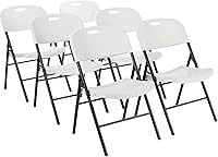 Amazon Basics 6-Pack Sturdy Foldable Plastic Chairs, 350 lb Capacity, Portable White - Perfect for Events & Home