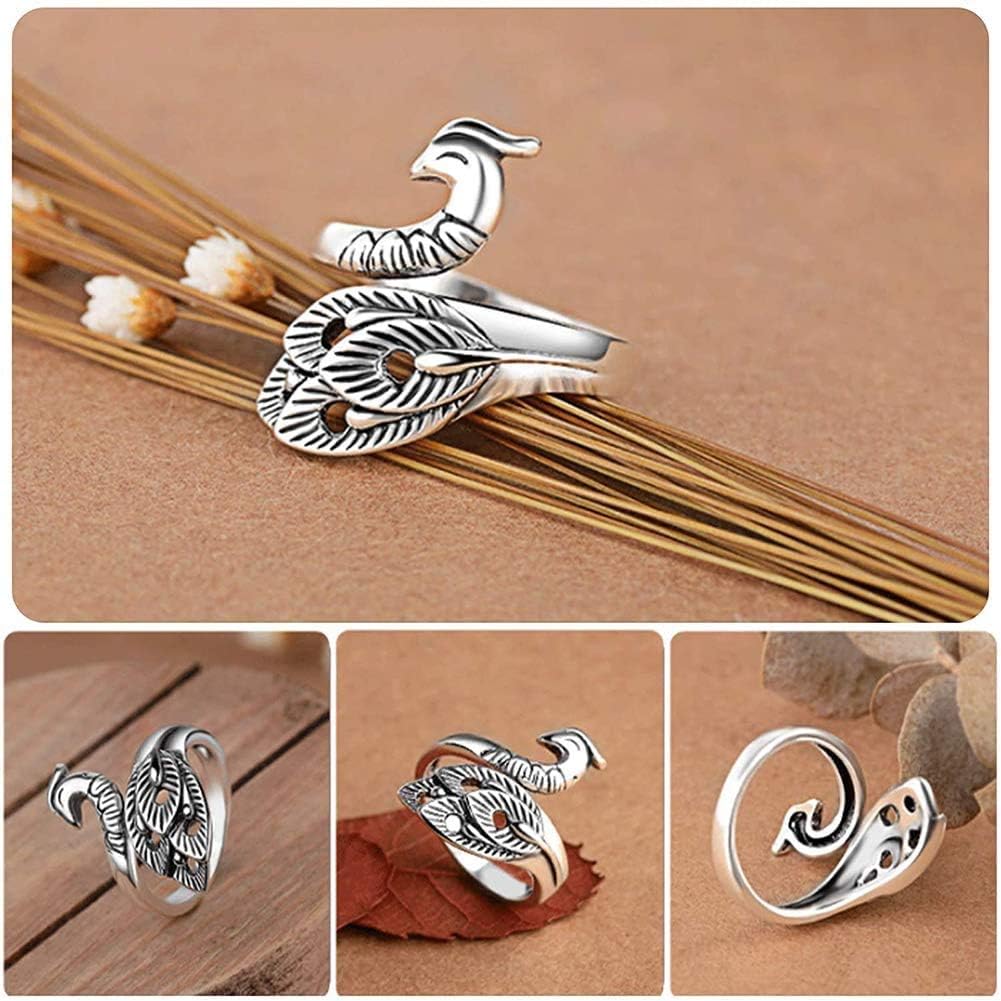 (3PCS) Adjustable Knitting Loop Crochet Loop Ring Knitting Accessories,Peacock Open Finger Ring,Adjustable Braided Ring for Faster Knitting