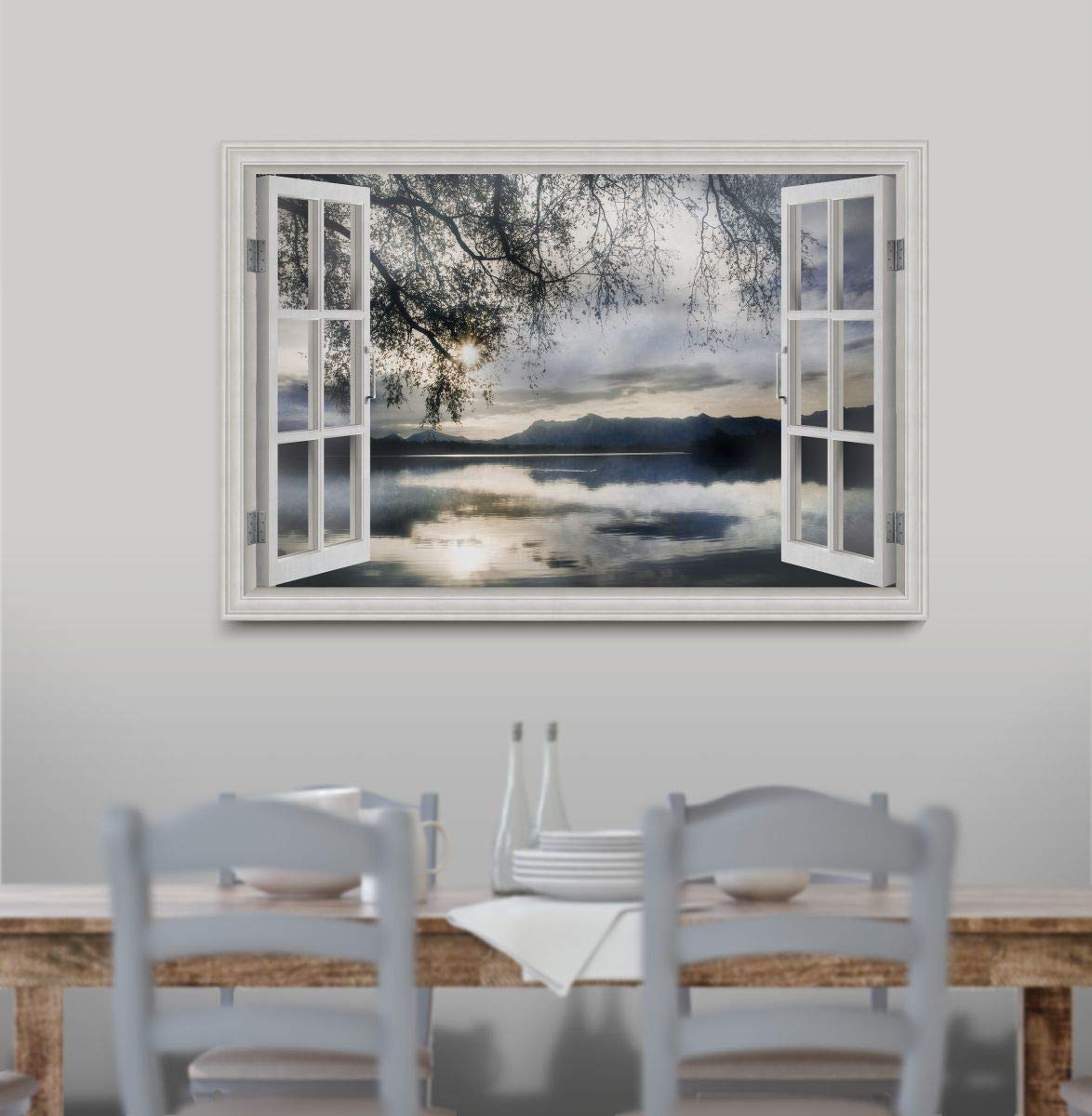 Renditions Gallery Staffelsee See Fensterbild, friedliches Wasser, Himmel und Wald, schöne Natur, Premium-Galerie-verpackt, Leinwanddekoration, fertig zum Aufhängen, 45,7 x 68,6 cm (H x B)