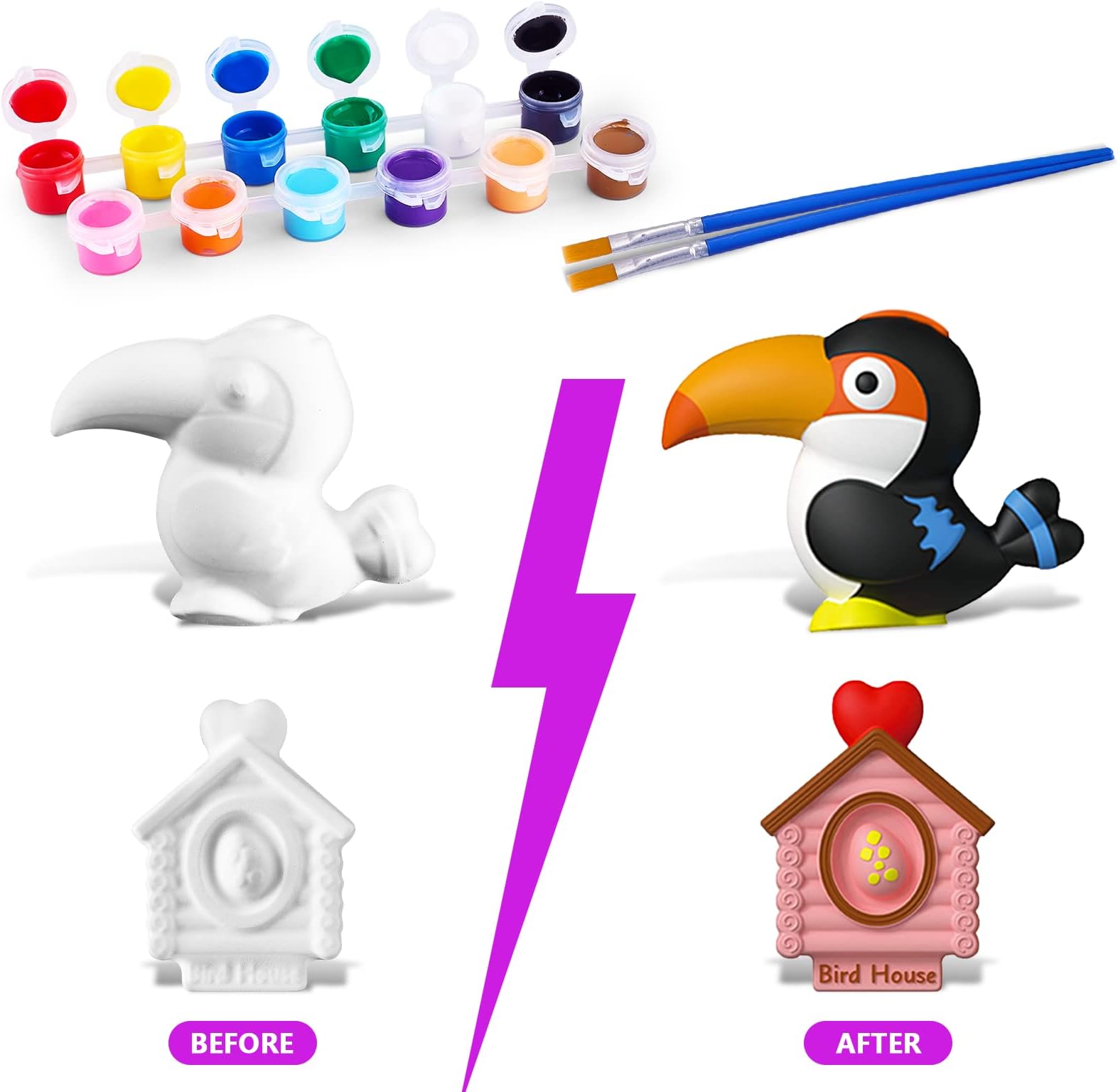 VCENT TOY Kids Arts and Crafts Set Painting Kit, STEAM Creative Activity DIY for Boys Girls Toddlers, Ceramics Plaster Painting Insects Birds Space Figurines