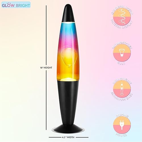 Miniatura 2 de Lámpara de volcán Rocket Glow de 16 pulgadas con base negra, cristal arcoíris y cera blanca, lámpara novedosa y decoración del hogar para adultos,