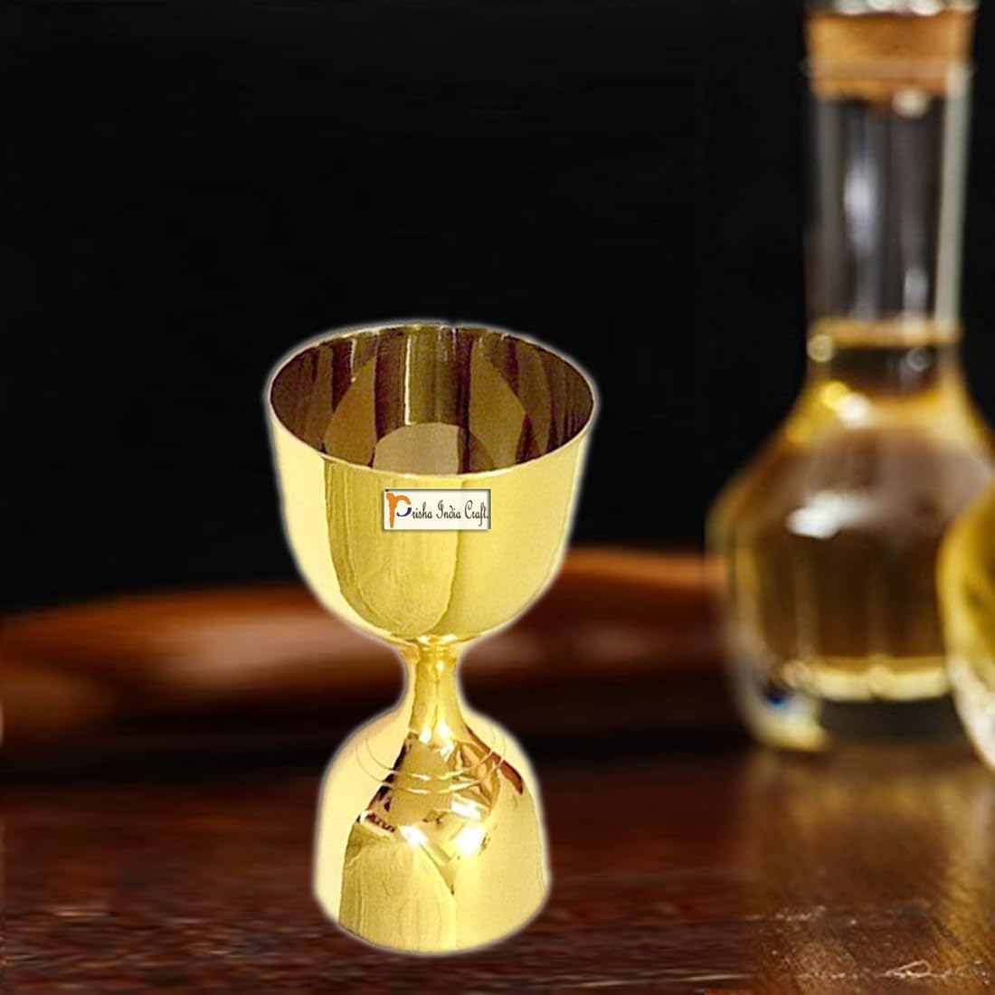 Prisha India Craft Jigger Shots Peg Measurer Capacity - 2 Ounce and 1 Ounce Double Sided Peg Measure - Made of Brass
