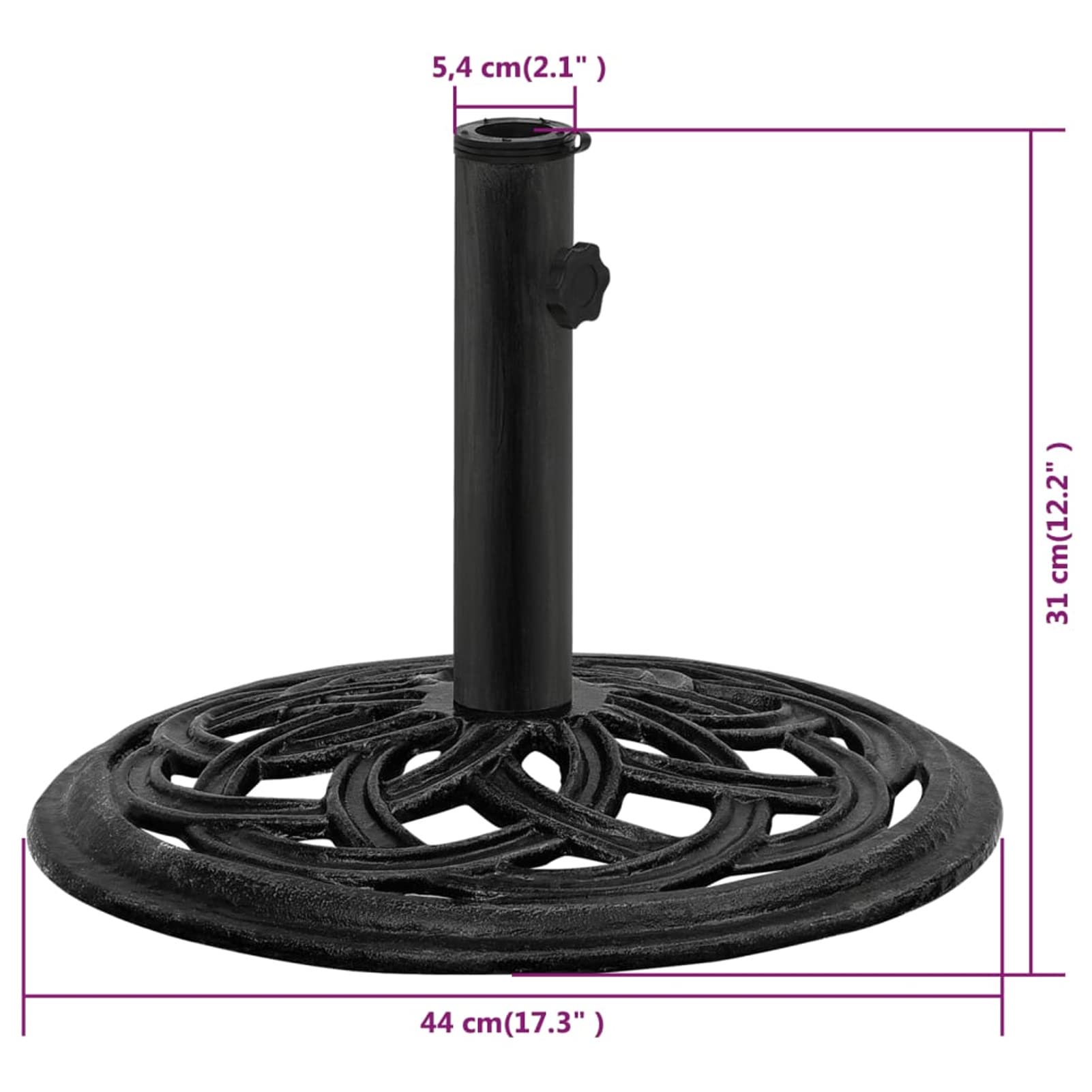 Socle de Parasol Noir 44x44x31 cm Fonte,Pied De Parasol,Pied De Parasol Lourd,Pied De Parasol sur roulettes